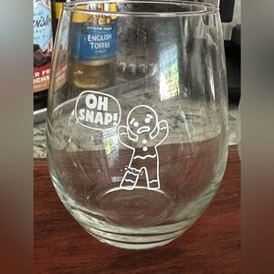 Stemless wine glasses  with novelty or holiday-themed printing.  4 glasses